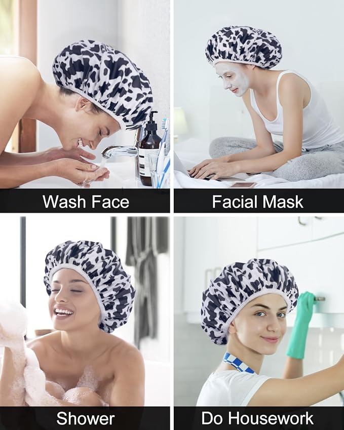 Auban Shower Cap, Shower Cap for Women Terry Cloth Lined EVA Exterior Reusable - Image 7