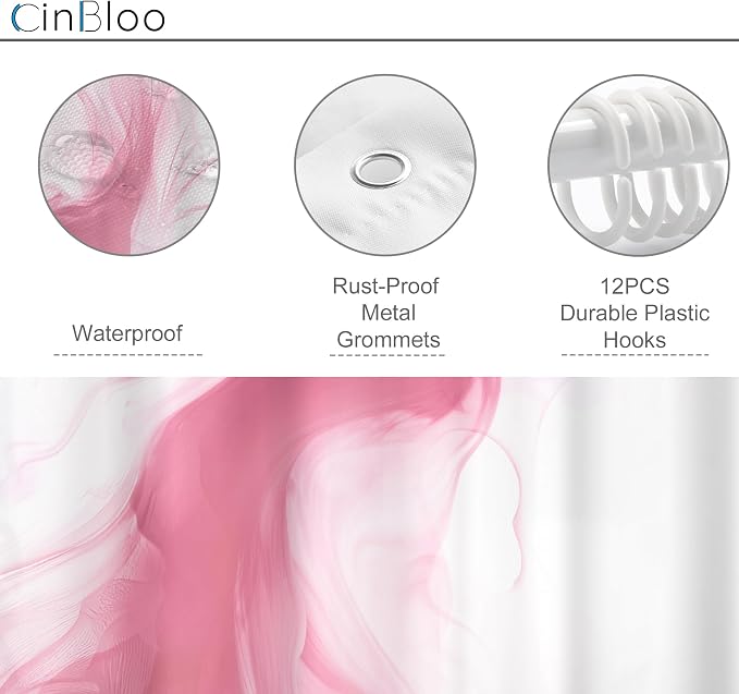 Cinbloo Pink Shower Curtain 60Wx72H Abstract Marble Ombre Modern Ink Texture - Image 6