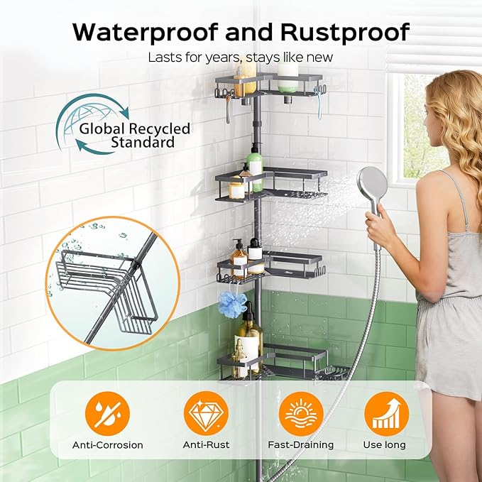 HAMITOR Corner Bathroom Shower Caddy: 4-Tier Rustproof Shampoo Organizer Shelf - Image 2