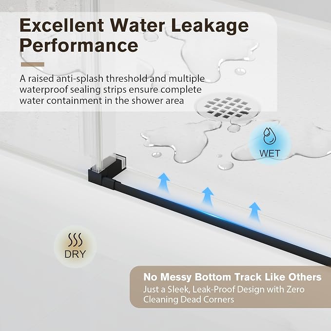 Frameless Glass Shower Door, 49-54" W x 76" H Sliding Frameless Shower Door - Image 9