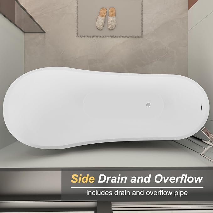 55" Freestanding Slipper Soaking Bathtub, WHALEKING Luxury Curve Edge Stand - Image 6