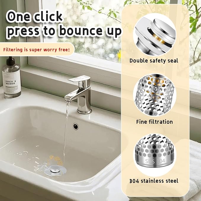 2Pack Bathroom Sink Stopper 1.06"-1.50", Universal Bathroom Sink Drain Pop Up - Image 2