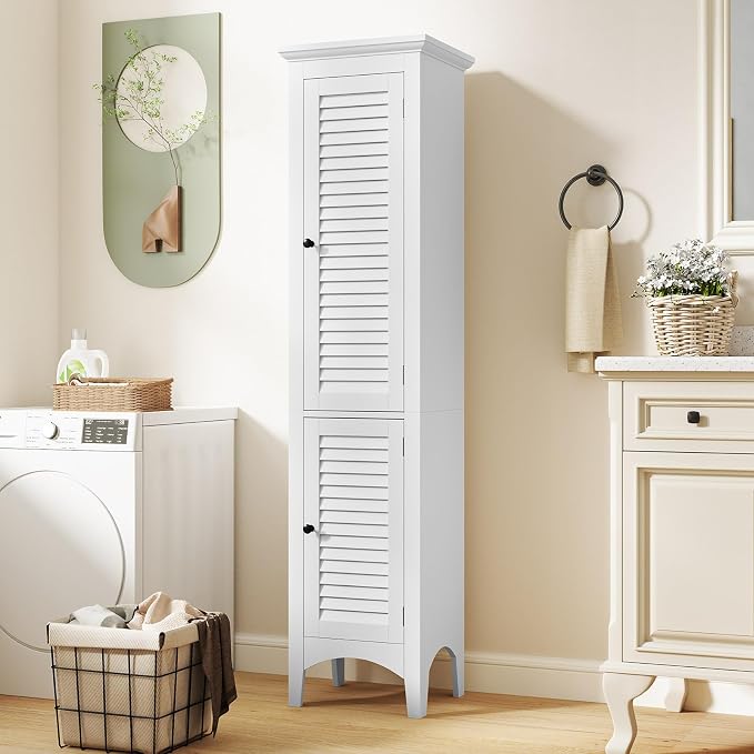 Tangkula 63" Tall Bathroom Storage Cabinet, Freestanding Narrow Linen Tower - Image 2