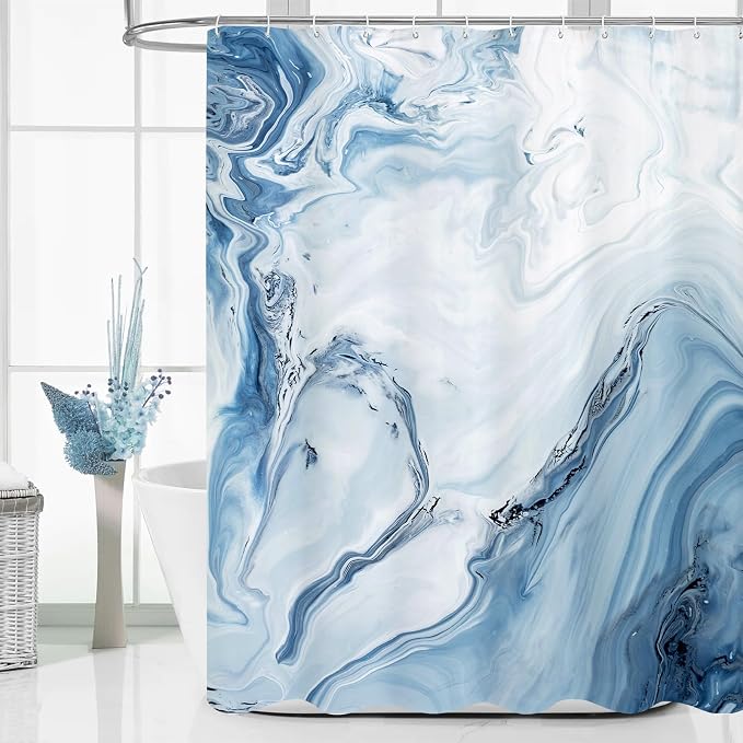 MitoVilla Blue Marble Extra Long Shower Curtain Set 72 x 84, Modern Ombre 84 by MitoVilla