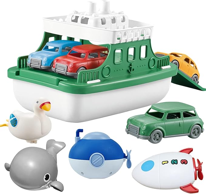 Ferry Boat with 4 Car and 4 Wind Up Bath Swimming Toys, Kids Bath Toy Floating by OKGIUGN