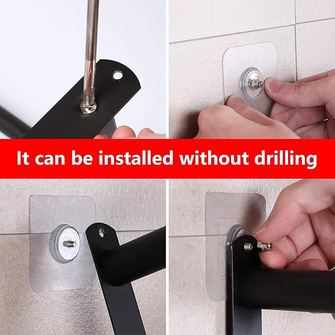 Black Adjustable Towel Bar for Bathroom Wall Mount17-30.7inch Adhesive Shower - Image 6