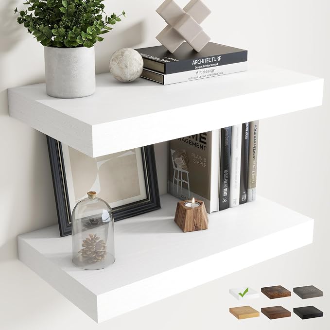24 Inch Floating Shelves for Wall Set of 2, Easy Install Engineered Wood by Marsmiles