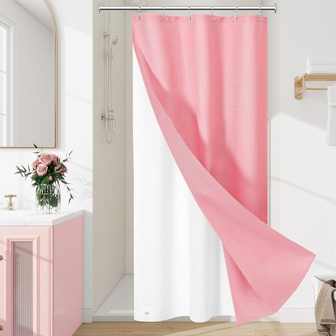 3 in 1 Stall Half Size Pink Shower Curtain Set-36 W x 72 H, Modern Waffle by Unknown