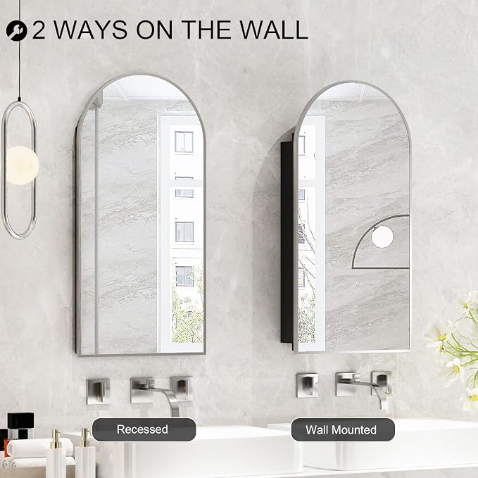 Arched Medicine Cabinet with Mirror, Recessed Medicine Cabinet Mirrors - Image 3