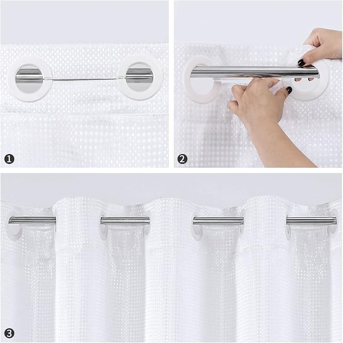 MitoVilla No Hooks Need White Waffle Shower Curtain Liner Set, Modern Waffle - Image 4
