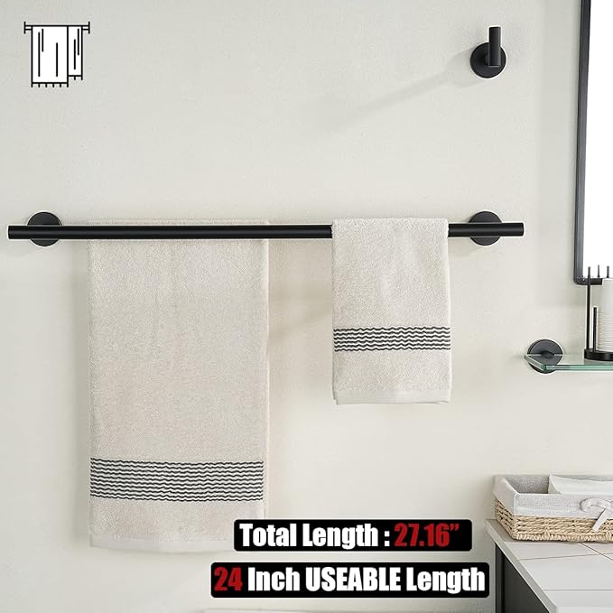JQK Bathroom Hardware Set, 5-Piece Bath Accessories Set Matte Black Wall Mount - Image 3