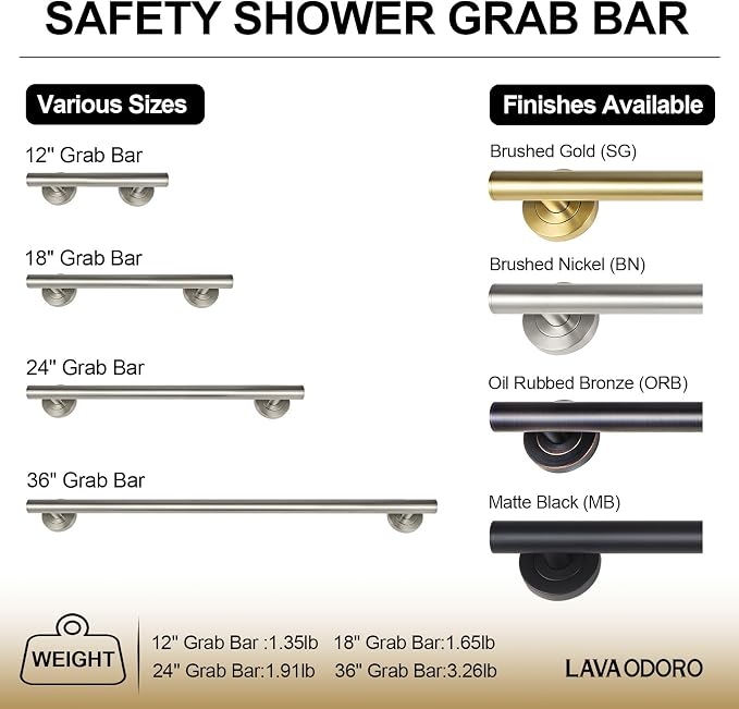 Lava Odoro Shower Grab Bar, Modern Set Stainless Steel Handicap Grab Bar - Image 3