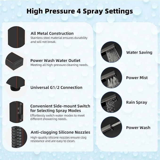 Hibbent All Metal CUPC Certified 10'' Rain Shower Head, Dual Shower Head Combo - Image 5