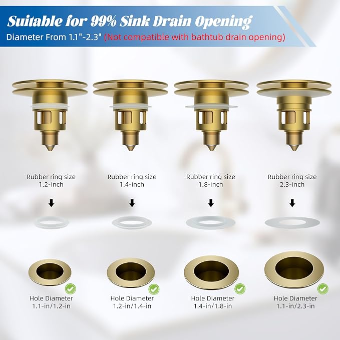 Hibbent 2 Pack All Metal Bathroom Sink Stopper, Universal Pop Up Drain Strainer - Image 7