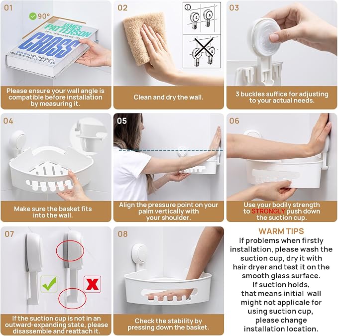 LEVERLOC Corner Shower Caddy Suction Cup, shower shelves suction cup, 2 Pack - Image 4