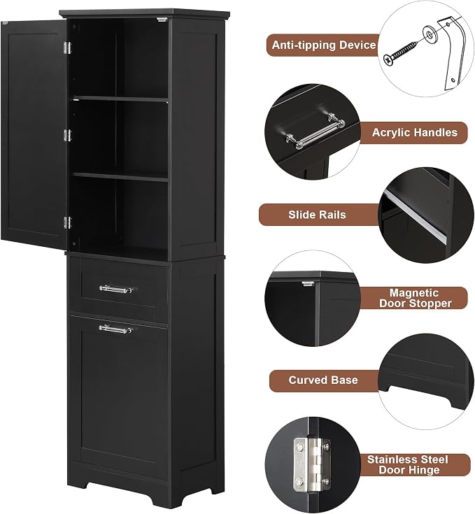 Tall Narrow Storage Cabinet, Freestanding Linen Cabinet - Image 5