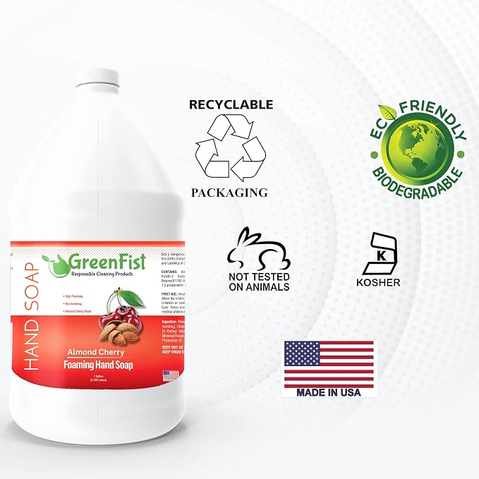 GreenFist Foaming Hand Soap Refills Almond Cherry Scent Jug Foam Refill Made in - Image 7
