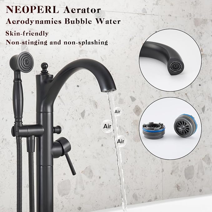 Freestanding Bathtub Faucet, Matte Black Classic Free Standing Tub Faucet - Image 5