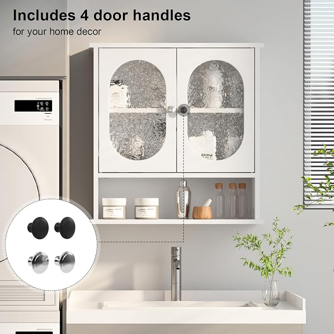 Medicine Cabinet for Bathroom, 2 Acrylic Doors White Oval Bathroom Wall Cabinet - Image 6