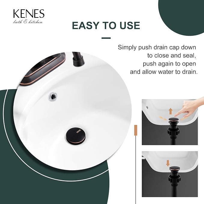 KENES Oil Rubbed Bronze Pop Up Bathroom Sink Drain - Image 4