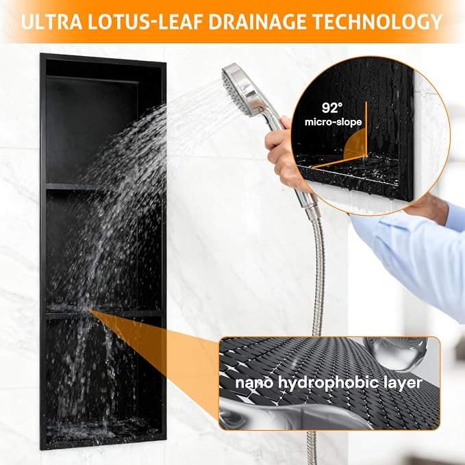 WICHEMI Stainless Steel Shower Niche 12" X 36", No Tile Needed Wall Niche - Image 4