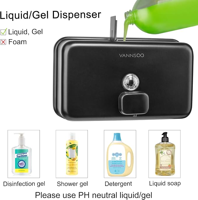 Wall Mounted Hand Soap Dispenser Bathroom, 1200ml 40oz Commercial Stainless - Image 4