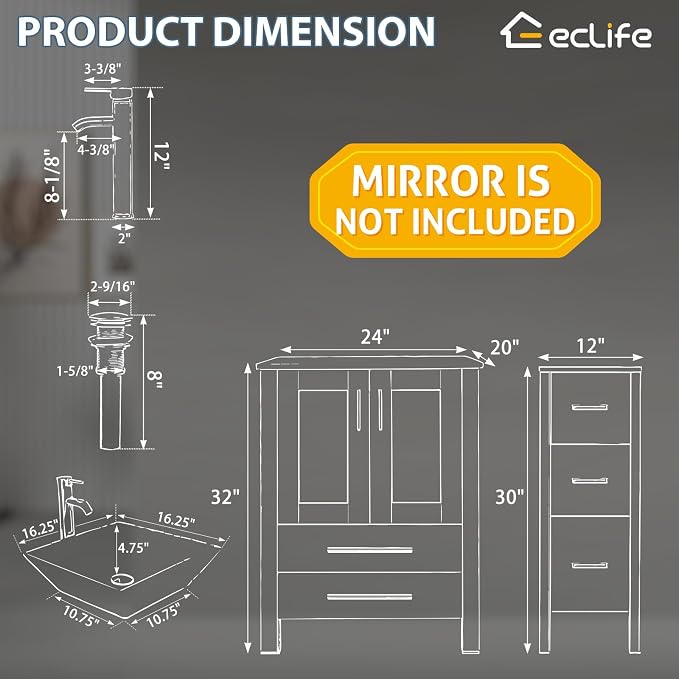 eclife 48" Modern Bathroom Vanity Sink Combo Freestanding Cabinet - Image 6