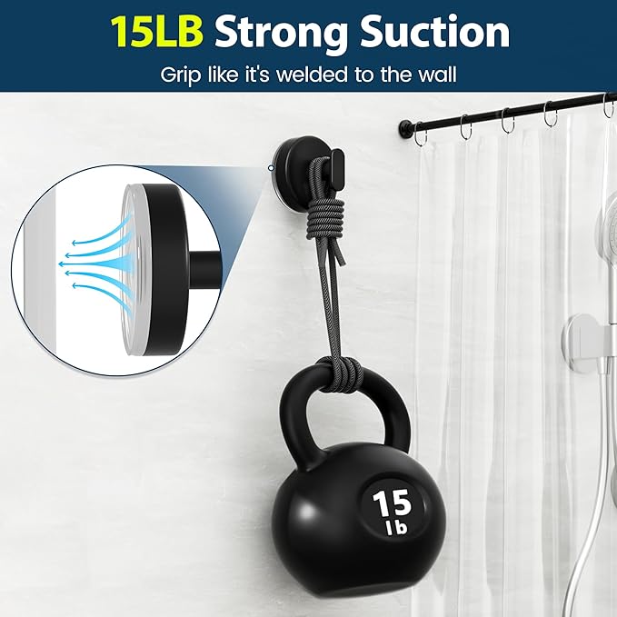 Suction Cup Hooks for Shower: 15 LB Strong Wall Hanger for Bathroom, Front door - Image 2