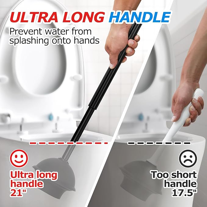 3Pack 2 in 1 Toilet Brush and Plunger Set, Extended Handle Plunger, Toilet Bowl - Image 2