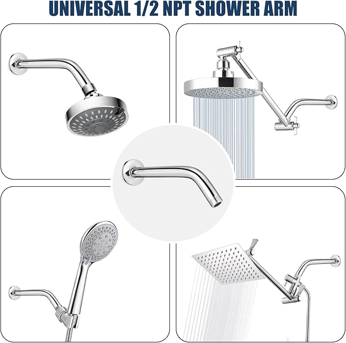 Shower Arm with Flange, 10 Inch Chrome Shower Pipe, Wall Mount Replacement - Image 5