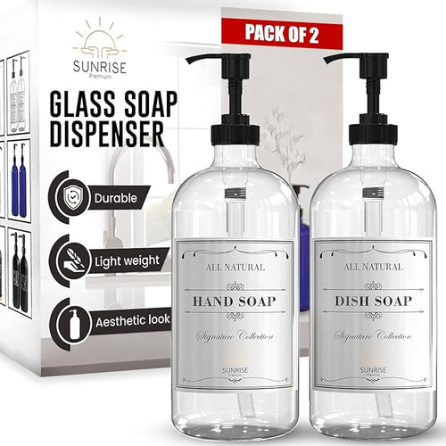 16 OZ Thick Clear Glass Soap Dispenser by SunrisePremium