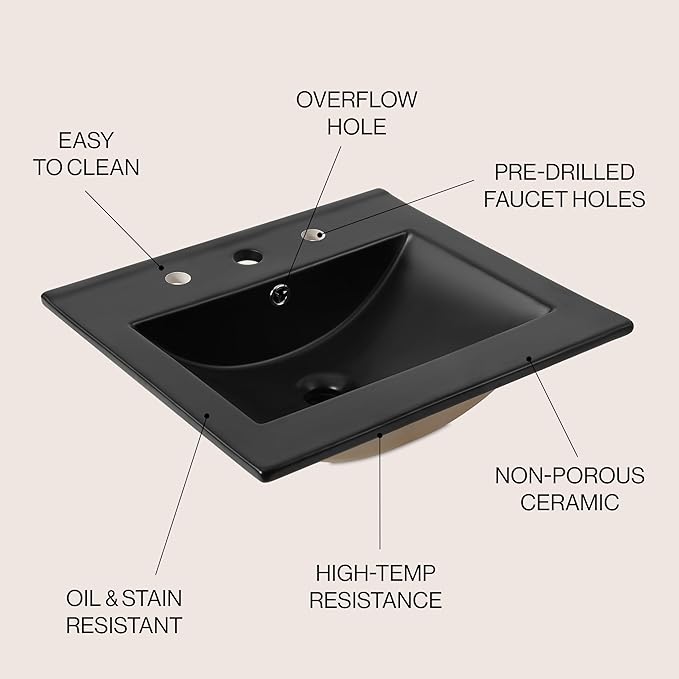 JONATHAN Y SNK1000B Ancillary 3-Hole 20 in. W x 18.25 in. D Classic - Image 4