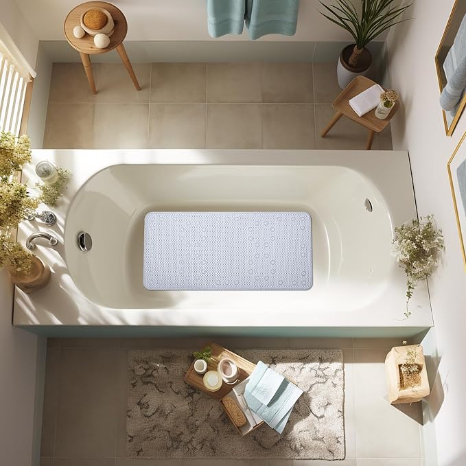 Bathtub Mat Non Slip 36” X 17” Gray Blue Shower Mat Soft Foam Bath Mats - Image 8