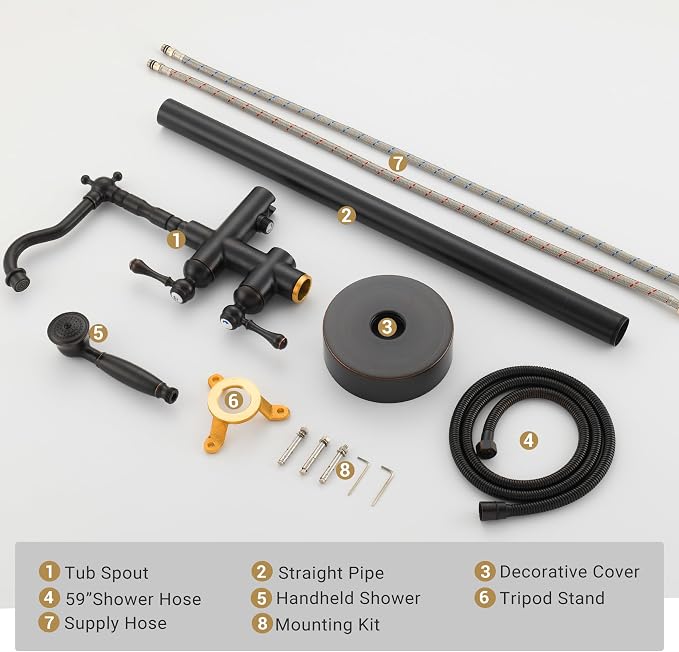 Oil Rubbed Bronze Freestanding Bathtub Faucet Sets Single Handle - Image 7