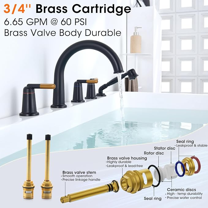 Black & Rose Gold Roman Bathtub Faucet Set - Image 4