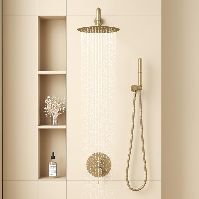 BESy Shower System with 10 Inch Round Rain Shower Head and Handheld Wall Mounted - Image 2