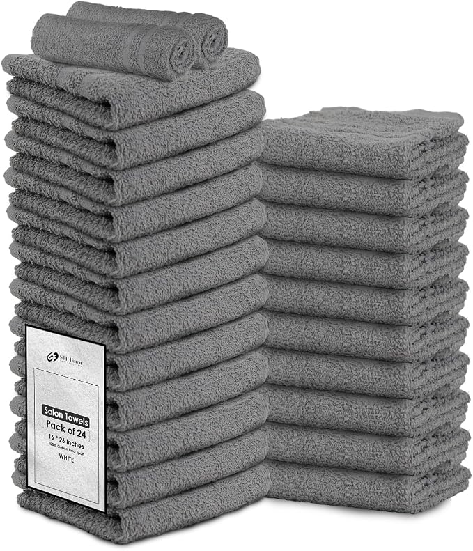 24 Pack Dark Grey Hand Towel 100% Cotton Spa Towel – 16x27 inches Highly by STFLinen