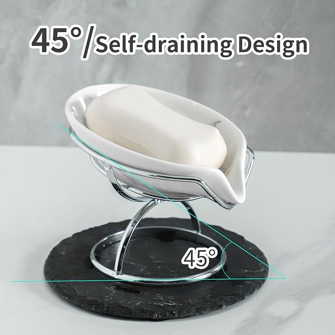 Leaf-Shaped Soap Dish – Ceramic Soap Bar Holder - Image 3