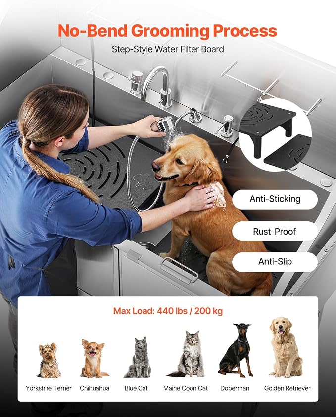 VEVOR Professional 304 Stainless Steel Dog Bathing Station, 61 inch Pet - Image 4
