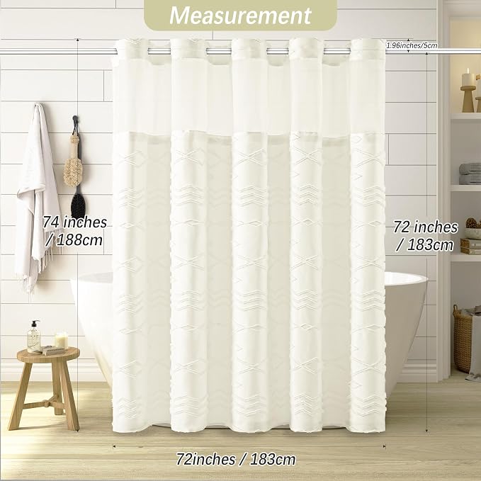 No Hooks Shower Curtain with Snap-in Liner, Water Repellent Hotel Quality - Image 6