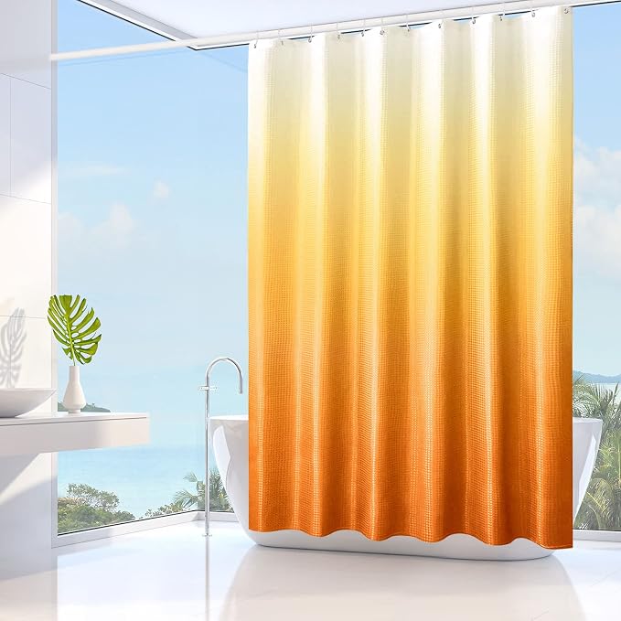 Gibelle Orange Shower Curtain, Ombre Waffle Weave Fabric Shower Curtain - Image 2