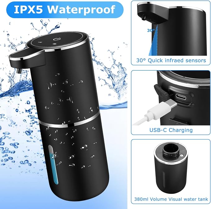 Automatic Soap Dispensers, 12.8oz/380ml USB Touchless Automatic Foaming Soap - Image 3