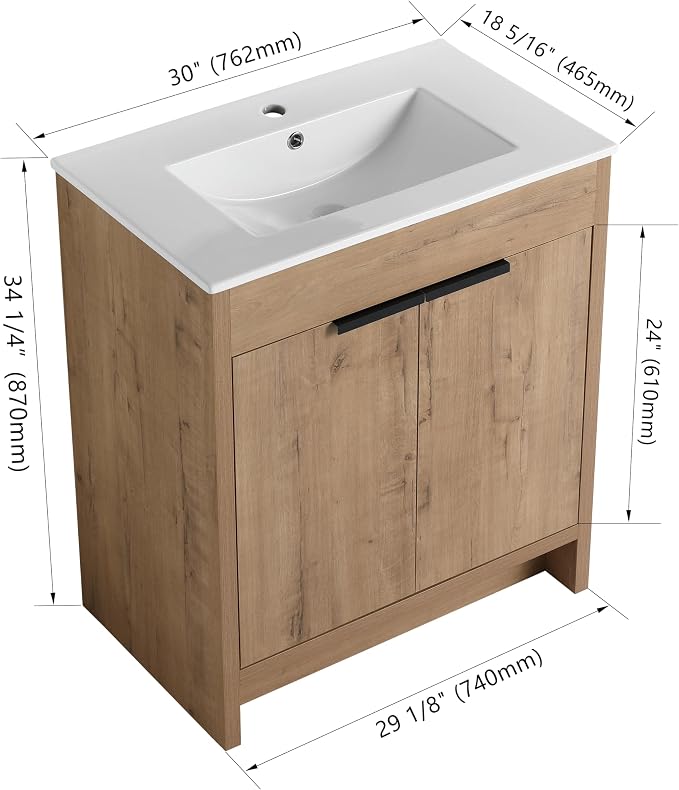 30 inch Bathroom Vanity with Sink, Bathroom Cabinet W/Single Ceramic Sink - Image 2