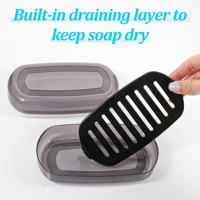 Shampoo Bar Holder Leak-Proof Travel Soap Case Black Soap Dish - Image 3