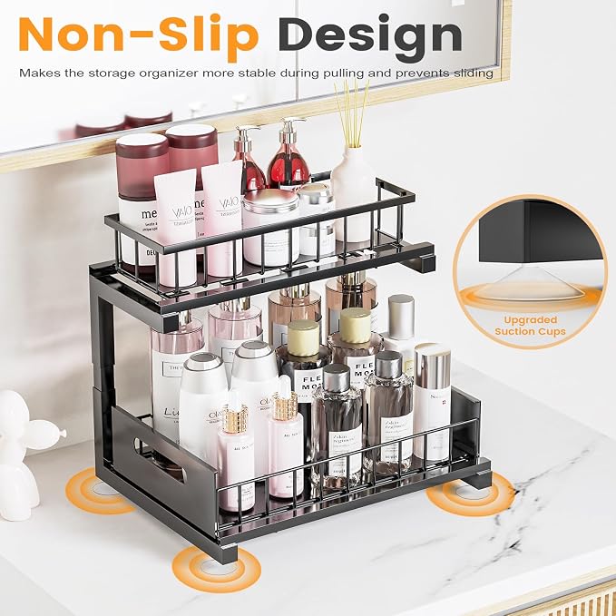 2 Pack Under Sink Organizer, Heavy Duty Metal Slide Out Sink Shelf Organizer - Image 5