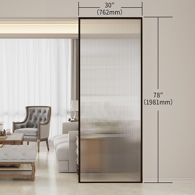 Dimaris Shower Door 30" X 78" Clear Tempered Fluted Glass Framed Shower Screen - Image 2