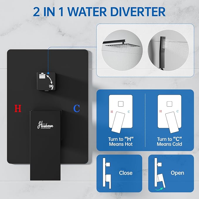 12 Inch Luxury Rain Shower Faucet Set, Matte Black Shower System - Image 3