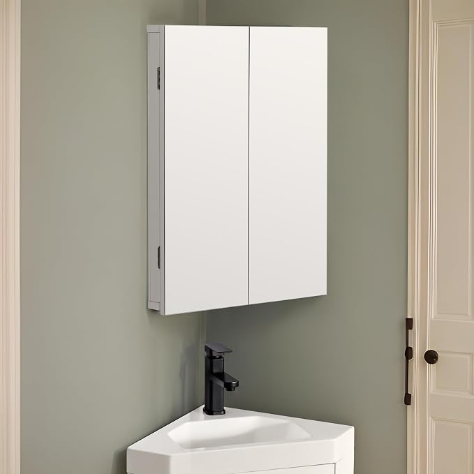 eclife 24" Bathroom Corner Medicine Cabinet W/Mirror, Double Doors Bathroom - Image 7