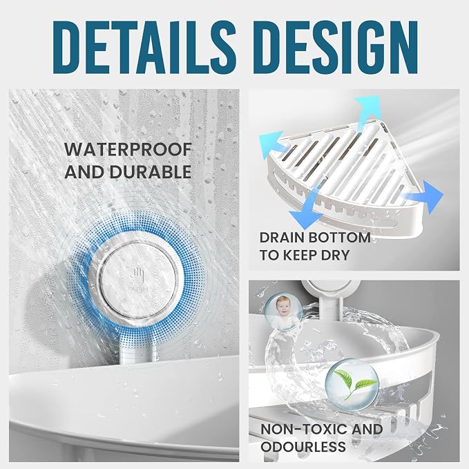 TAILI Shower Caddy Suction Cup Corner, Heavy Duty Bathroom Basket, Bath Shelves - Image 4