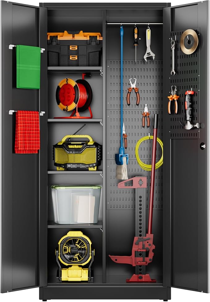 Aobabo Broom Closet Storage Cabinet, Lockable Garage Storage Cabinet - Image 8